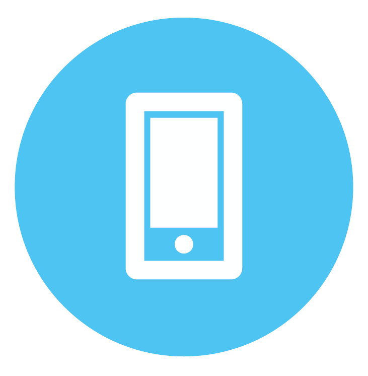 A white smartphone icon on a blue background.
