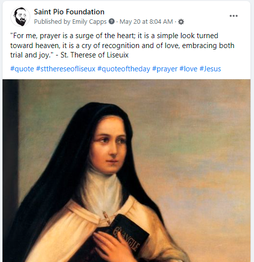 Saint Therese Facebook Post